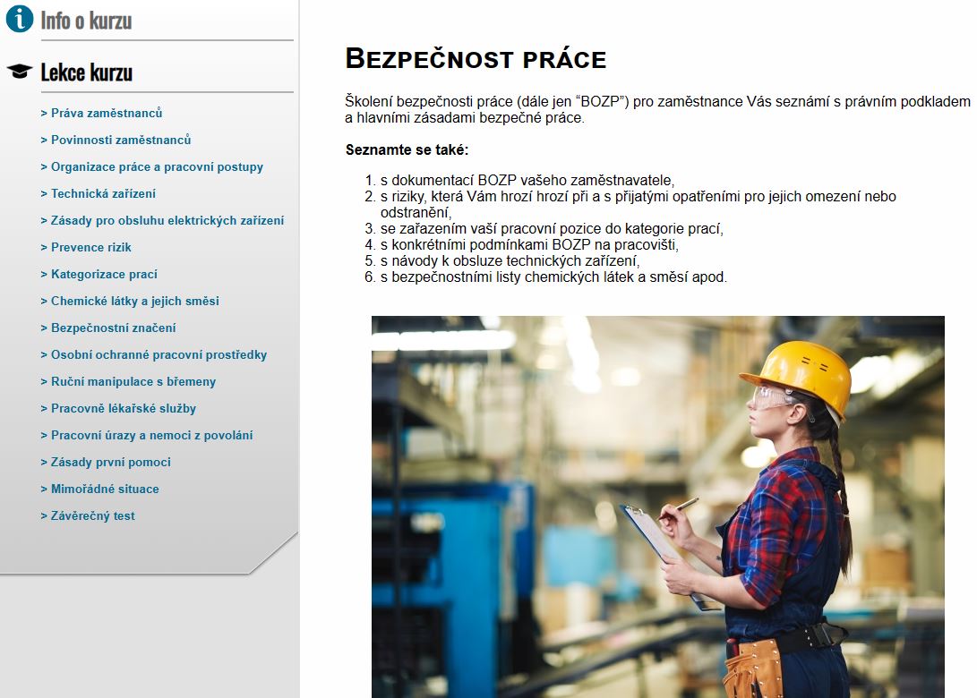 E-LEARNING BEZPEČNOST PRÁCE PRO MANUÁLNĚ PRACUJÍCÍ