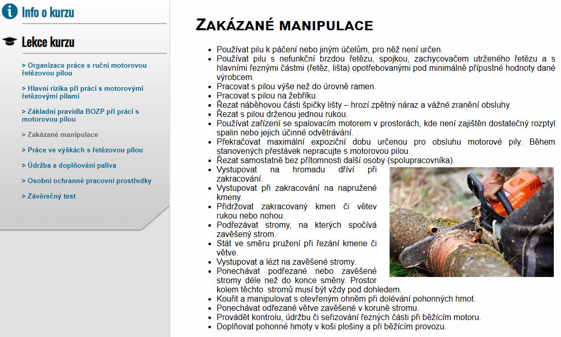 E-LEARNING RUČNÍ MOTOROVÁ ŘETĚZOVÁ PILA