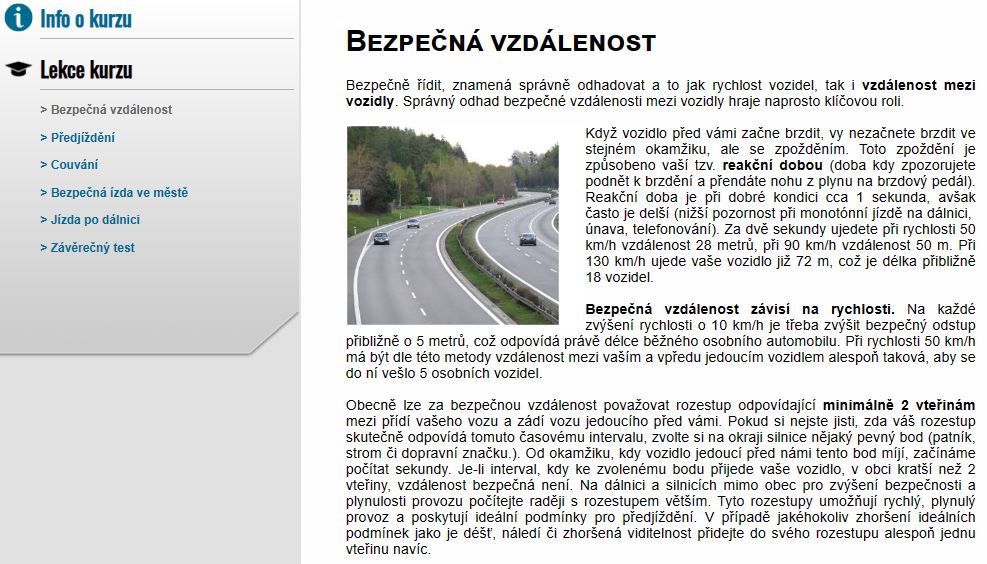 E-LEARNING BEZPEČNÁ JÍZDA 3: Technika jízdy