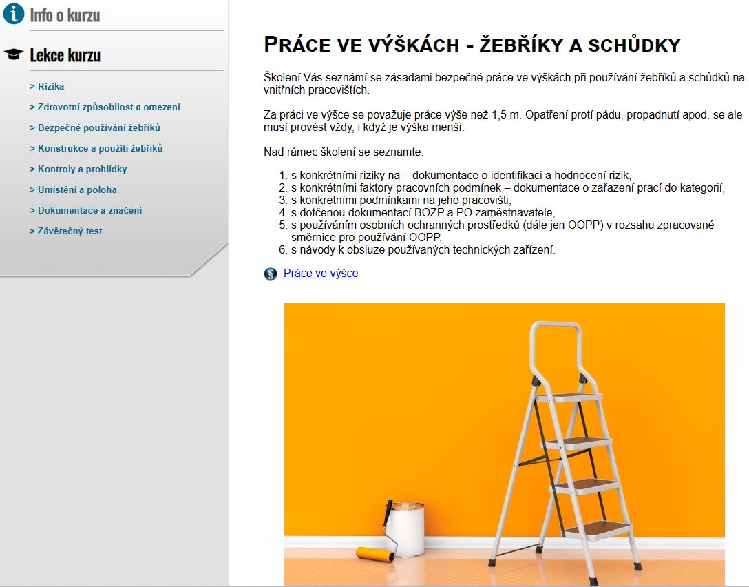 E-LEARNING PRÁCE VE VÝŠKÁCH - ŽEBŘÍKY A SCHŮDKY