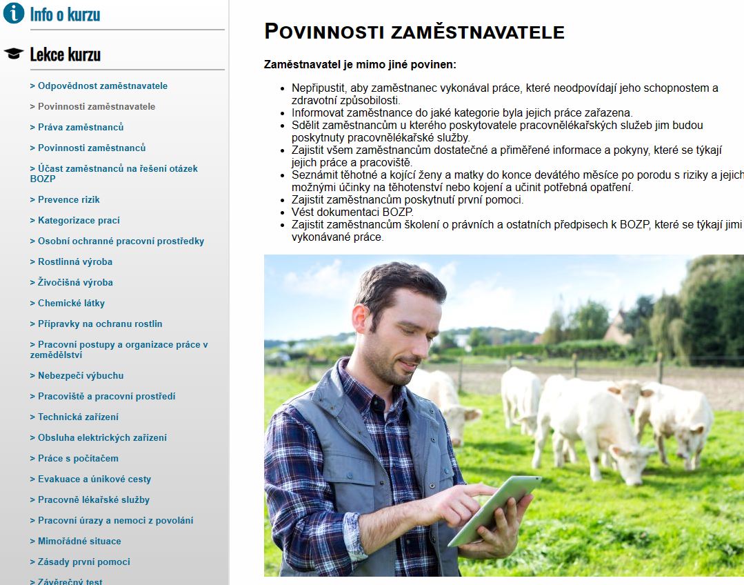 E-LEARNING BOZP PRO VEDOUCÍ ZAMĚSTANCE V ZEMĚDĚLSTVÍ