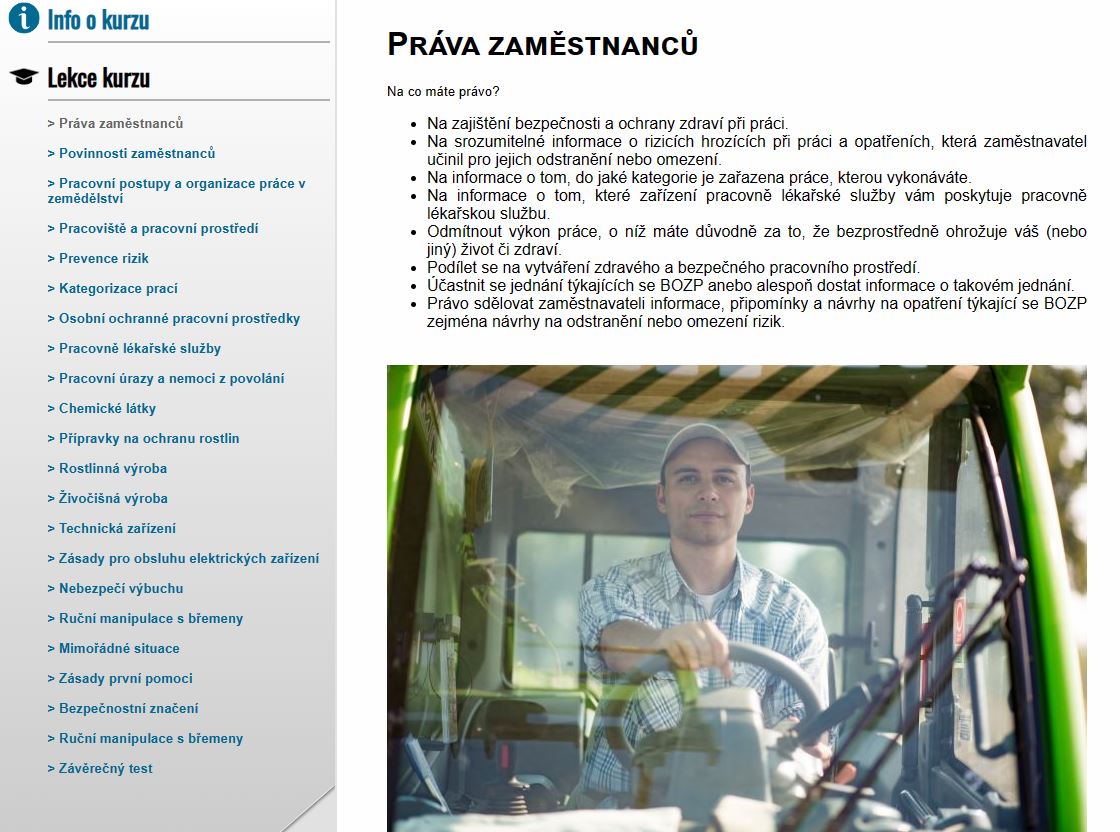 E-LEARNING BOZP PRO ZAMĚSTNANCE V ZEMĚDĚLSTVÍ