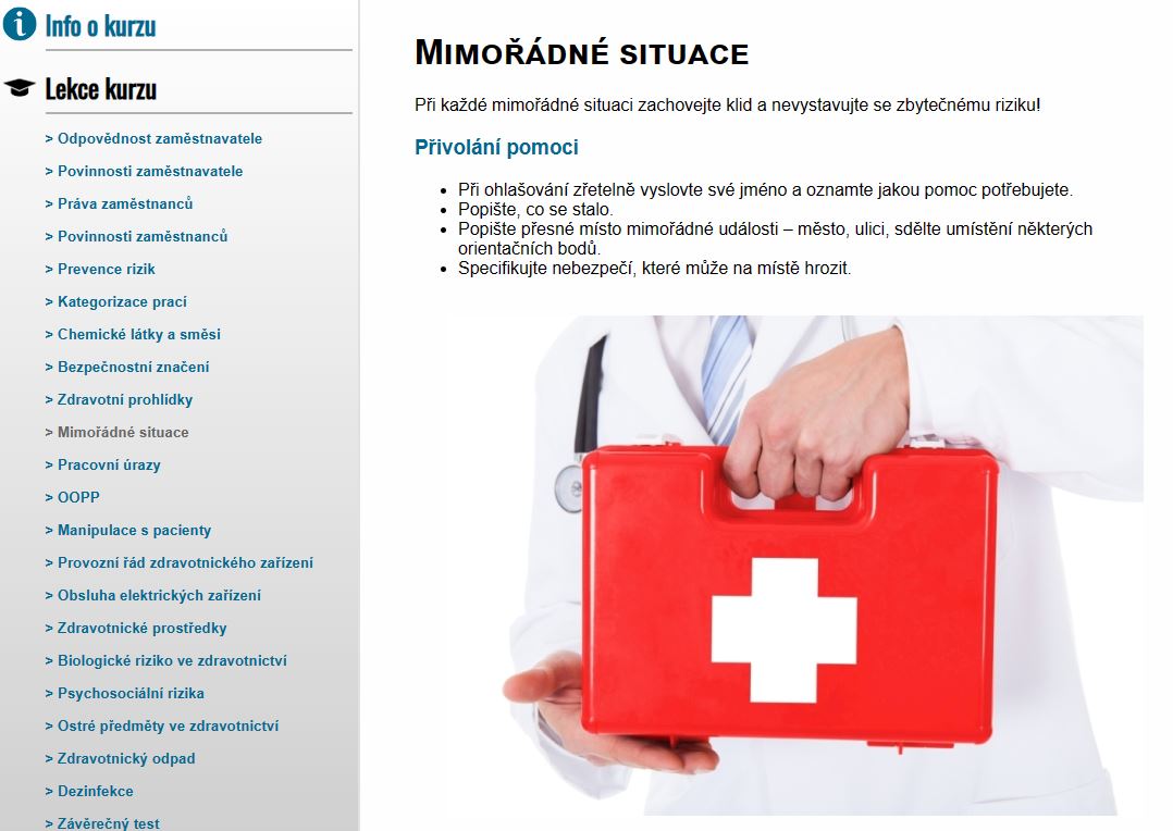 E-LEARNING Bezpečnost práce pro zdravotnictví - vedoucí zaměstnanci Nemocnice