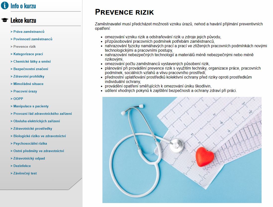 E-LEARNING Bezpečnost práce pro zdravotnictví -  zaměstnanci Nemocnice