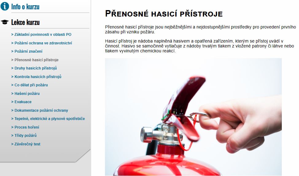 E-LEARNING POŽÁRNÍ OCHRANA PRO ZDRAVOTNICKÁ ZAŘÍZENÍ
