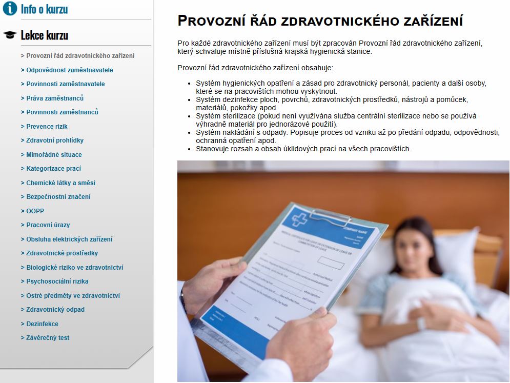 E-LEARNING Bezpečnost práce pro zdravotnictví - vedoucí zaměstnanci Ambulance