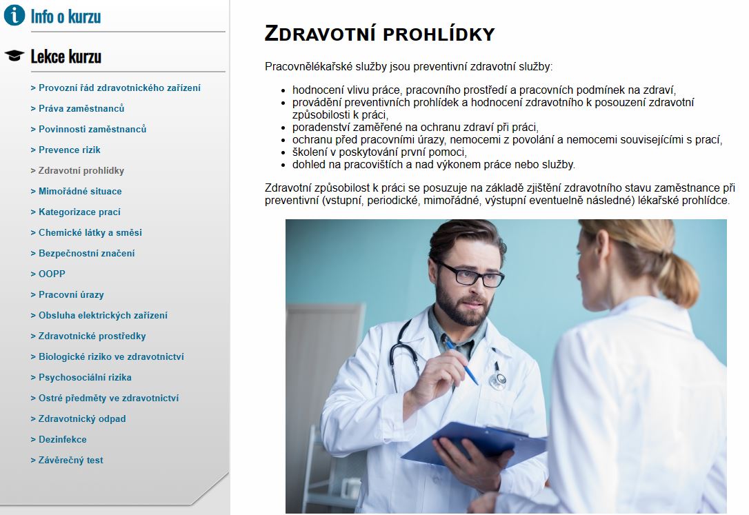 E-LEARNING Bezpečnost práce pro zdravotnictví - zaměstnanci Ambulance