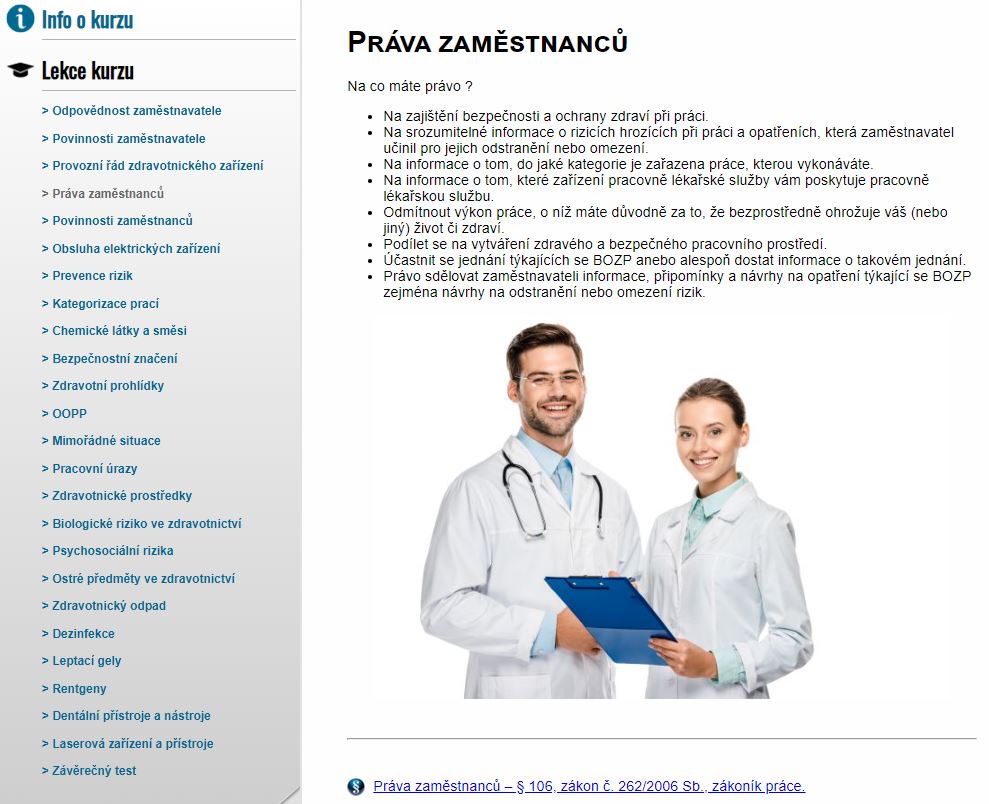 E-LEARNING Bezpečnost práce pro zdravotnictví -  vedoucí zaměstnanci Zubní ordinace