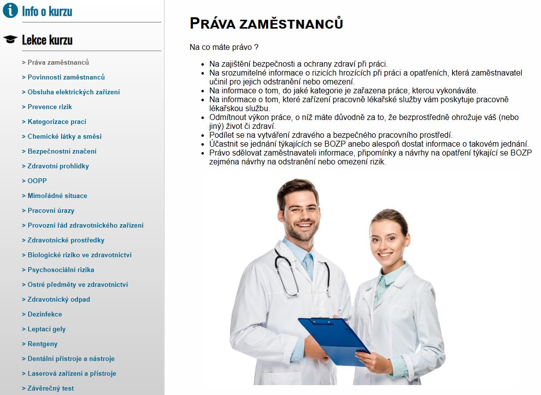 E-LEARNING Bezpečnost práce pro zdravotnictví -  zaměstnanci Zubní ordinace