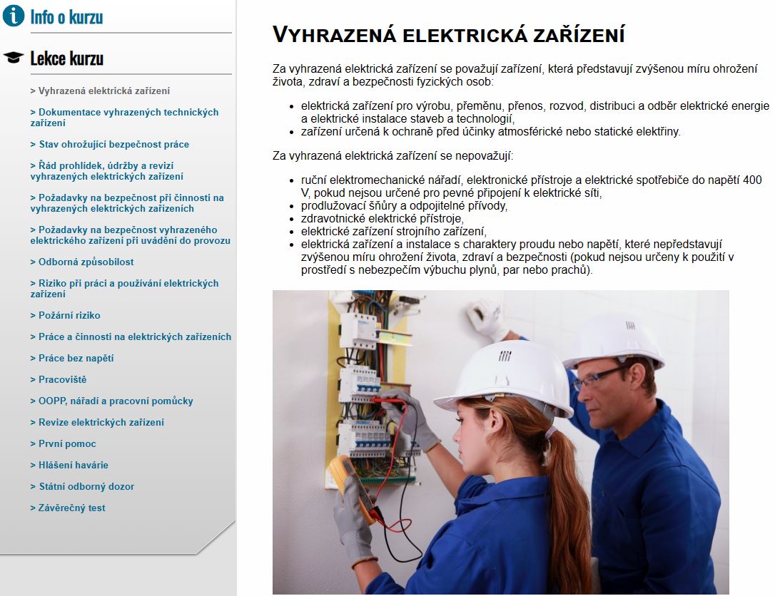 E-LEARNING Osoba odpovědná za elektrická zařízení