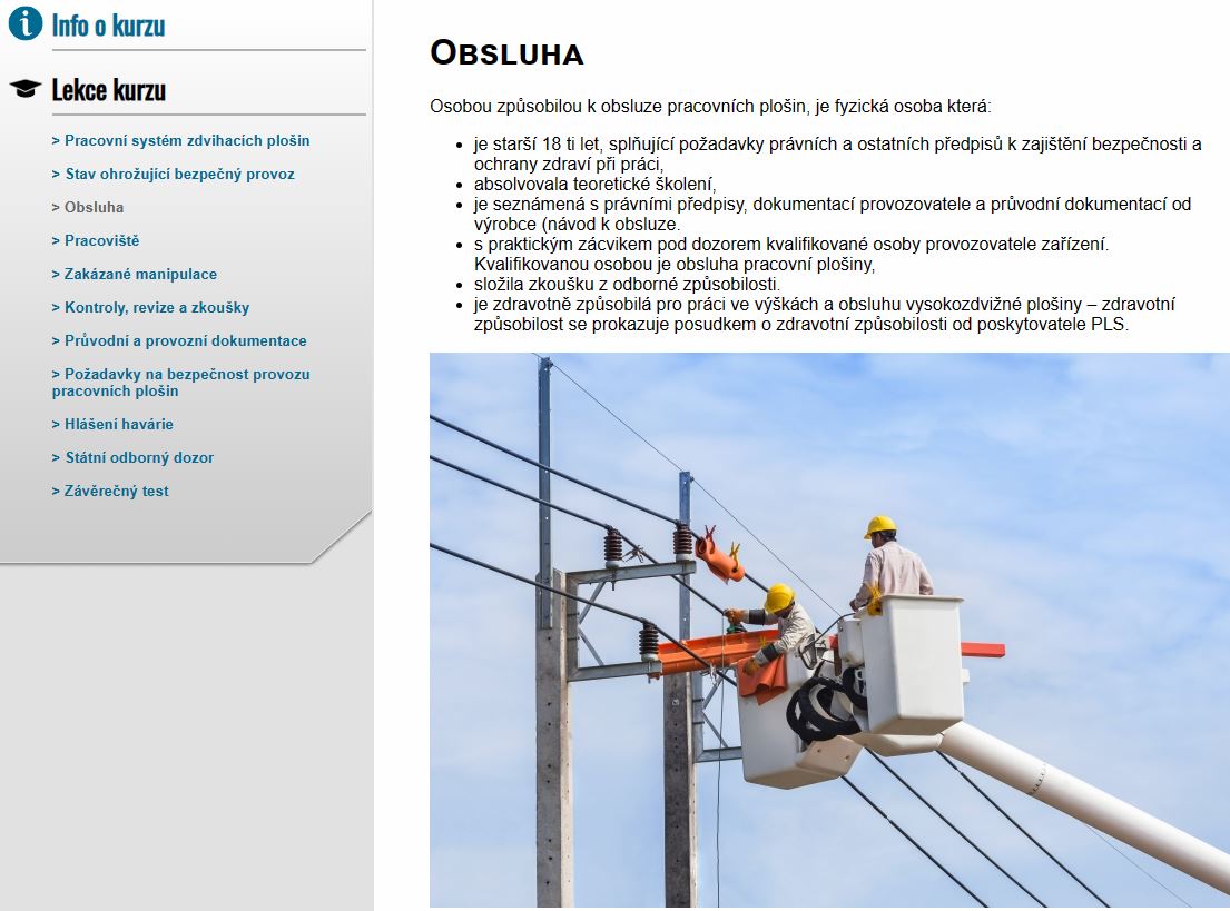 E-LEARNING Osoba odpovědná za provoz pracovních plošin
