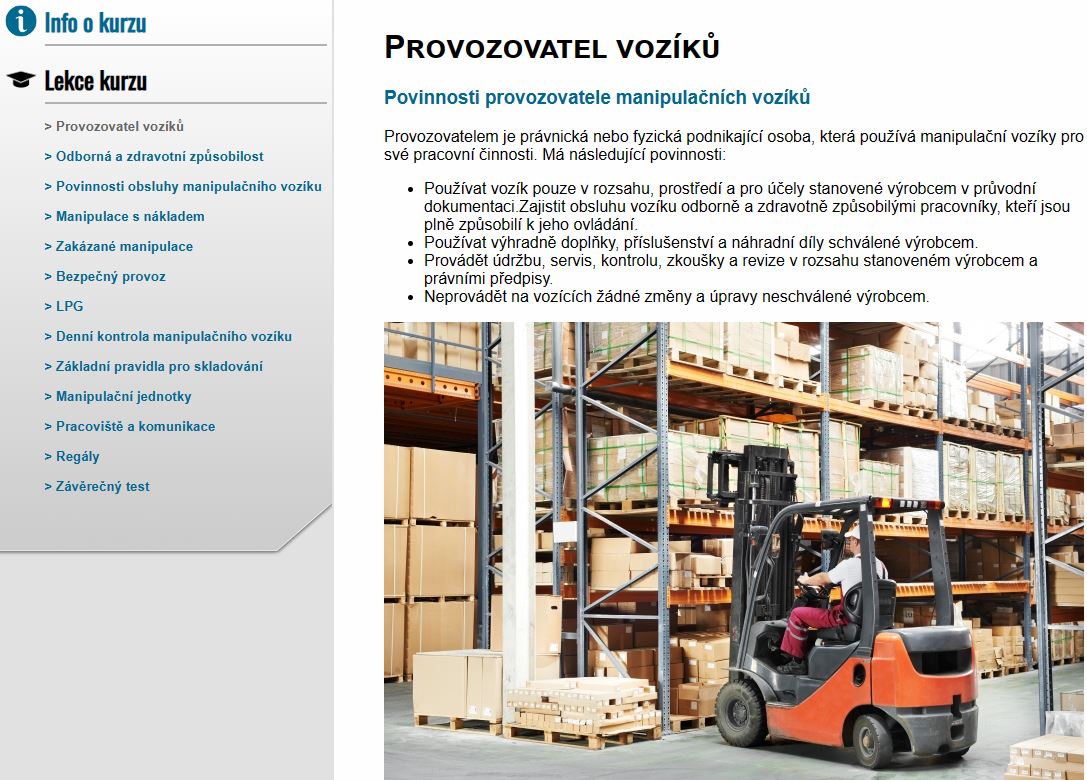 E-LEARNING ŘIDIČI MANIPULAČNÍCH VOZÍKŮ NA LPG