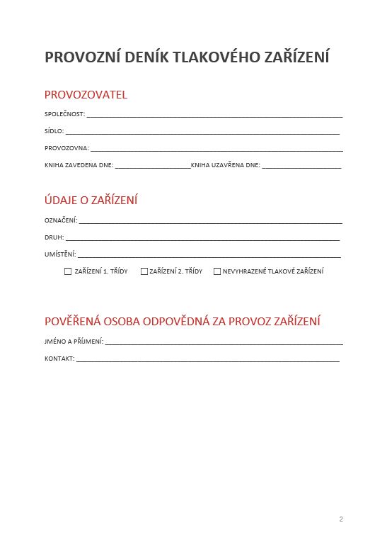 DENÍK TLAKOVÉHO ZAŘÍZENÍ A5 30 str.