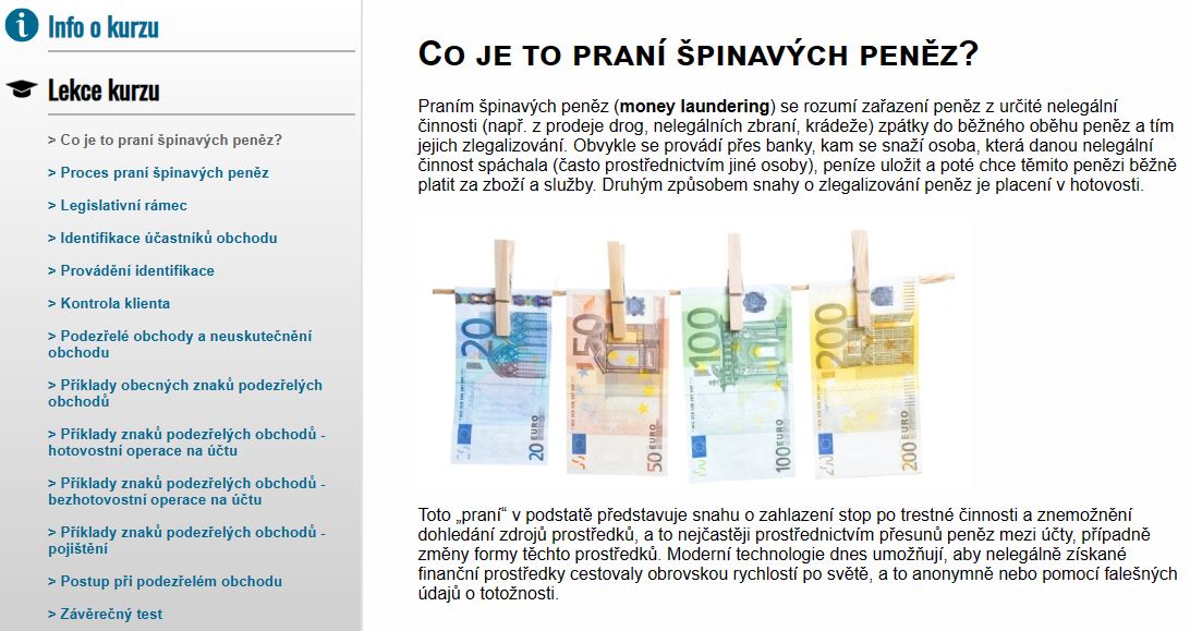 E-LEARNING PRANÍ ŠPINAVÝCH PENĚZ