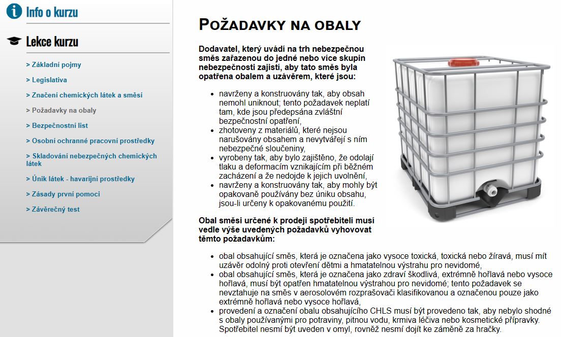 E-LEARNING NAKLÁDÁNÍ S NEBEZPEČNÝMI CHEMICKÝMI LÁTKAMI A SMĚSMI