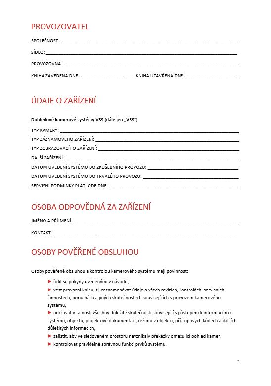 KNIHA DOHLEDOVÝCH KAMEROVÝCH SYSTÉMŮ 70 str. A4