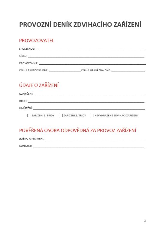 PROVOZNÍ DENÍK ZDVIHACÍHO ZAŘÍZENÍ 70 str. A5