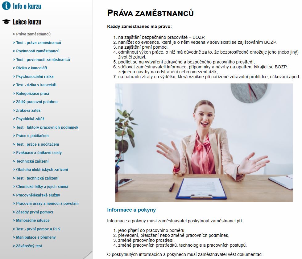 E-LEARNING BEZPEČNOST PRÁCE PRO ADMINISTRATIVNÍ ZAMĚSTNANCE
