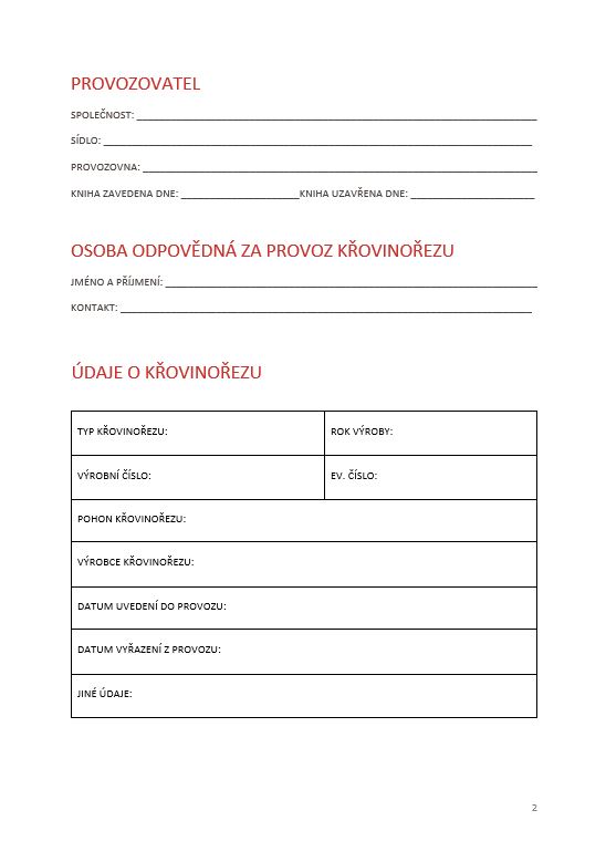 PROVOZNÍ DENÍK KŘOVINOŘEZU 70 str. A4