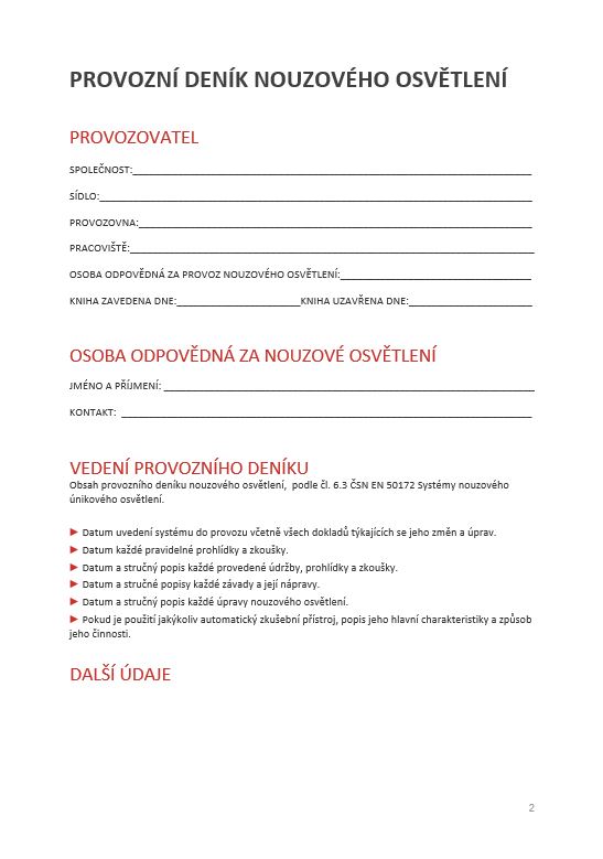 PROVOZNÍ DENÍK NOUZOVÉHO OSVĚTLENÍ 70 str.A4
