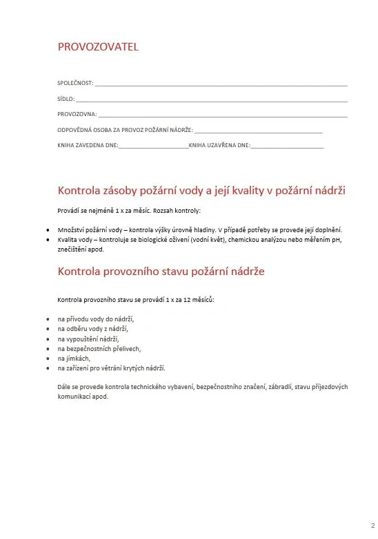 KNIHA KONTROL POŽÁRNÍ NÁDRŽE A4