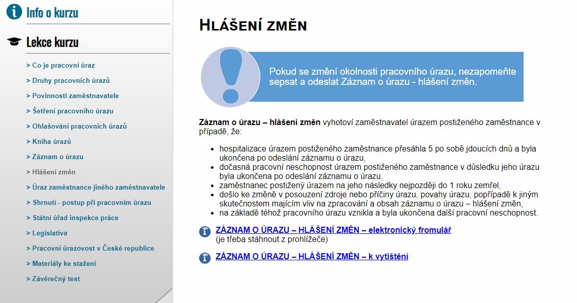 E-LEARNING PRACOVNÍ ÚRAZY