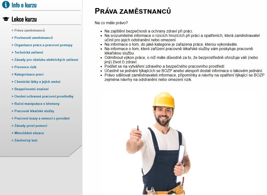 E-LEARNING BEZPEČNOST PRÁCE PRO MANUÁLNĚ PRACUJÍCÍ