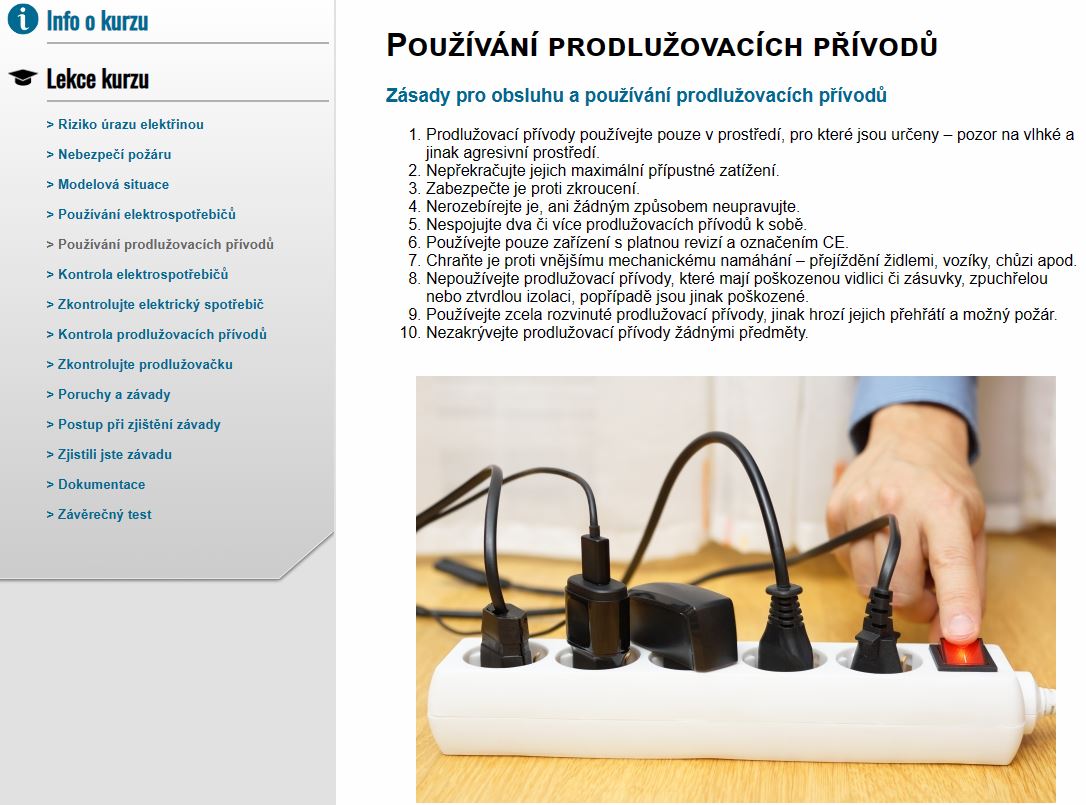 E-LEARNING OBSLUHA ELEKTRICKÝCH ZAŘÍZENÍ