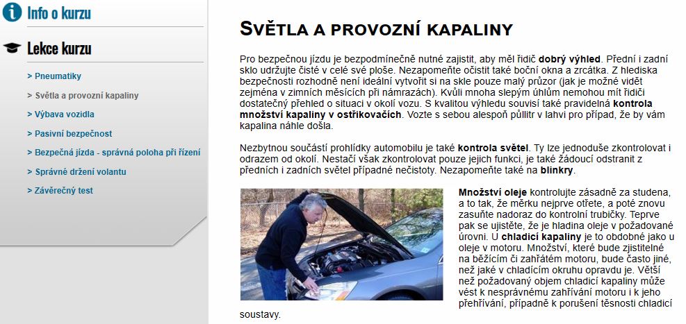 E-LEARNING BEZPEČNÁ JÍZDA 1: Bezpečnost před jízdou