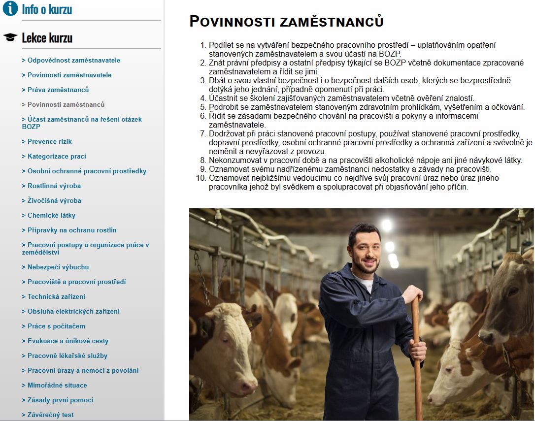 E-LEARNING BOZP PRO VEDOUCÍ ZAMĚSTANCE V ZEMĚDĚLSTVÍ