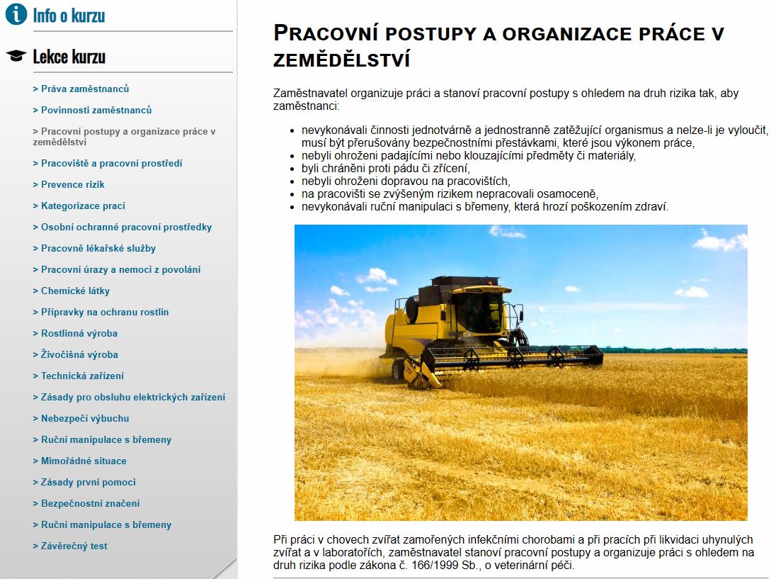 E-LEARNING BOZP PRO ZAMĚSTNANCE V ZEMĚDĚLSTVÍ