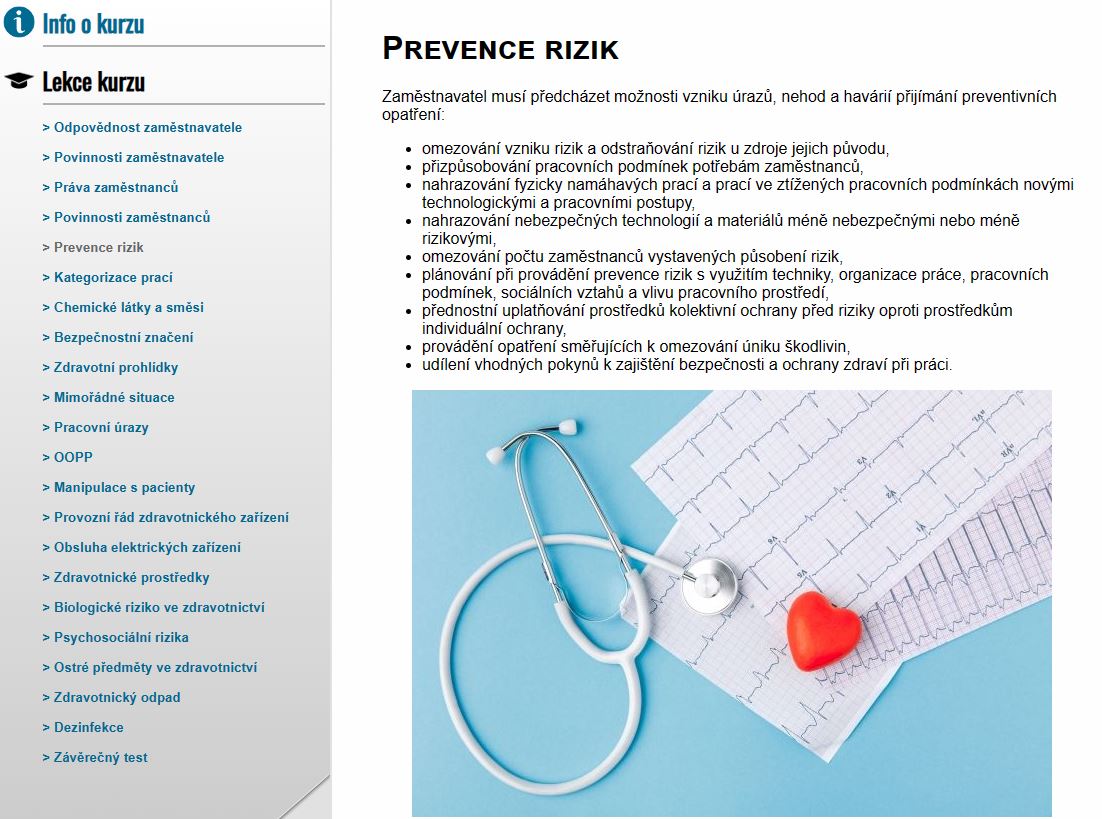 E-LEARNING Bezpečnost práce pro zdravotnictví - vedoucí zaměstnanci Nemocnice
