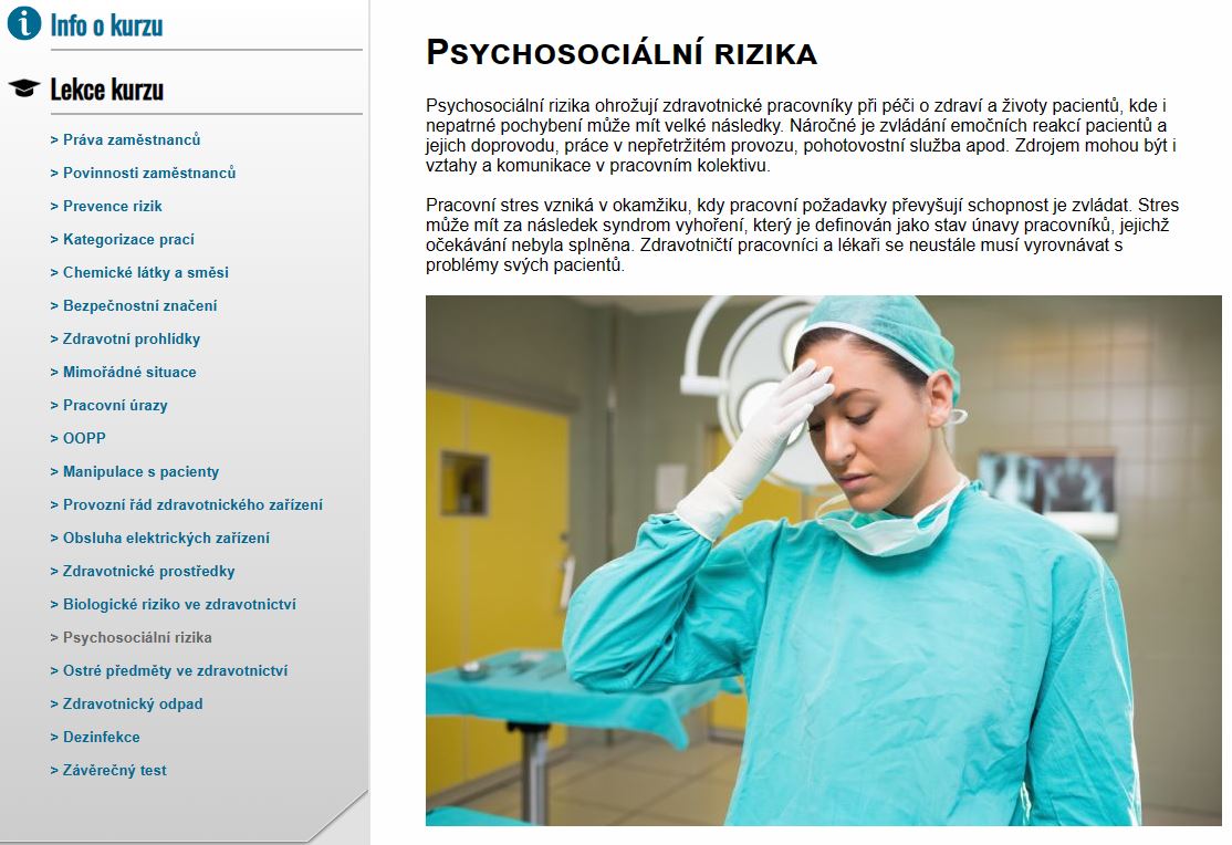 E-LEARNING Bezpečnost práce pro zdravotnictví -  zaměstnanci Nemocnice