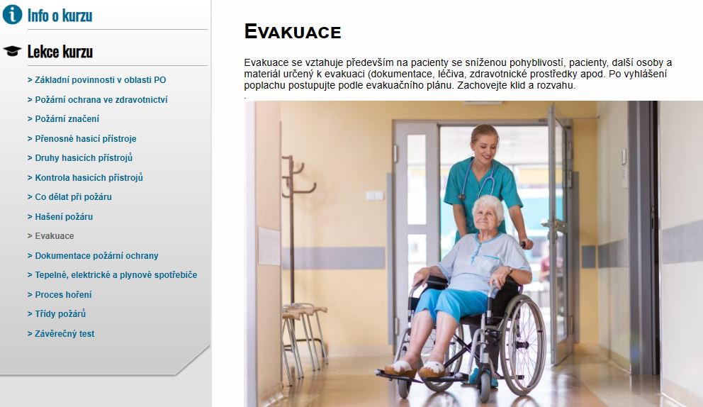 E-LEARNING POŽÁRNÍ OCHRANA PRO ZDRAVOTNICKÁ ZAŘÍZENÍ