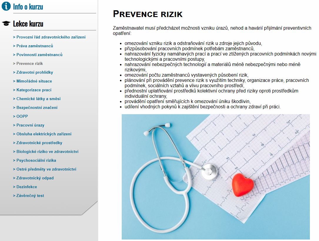 E-LEARNING Bezpečnost práce pro zdravotnictví - zaměstnanci Ambulance