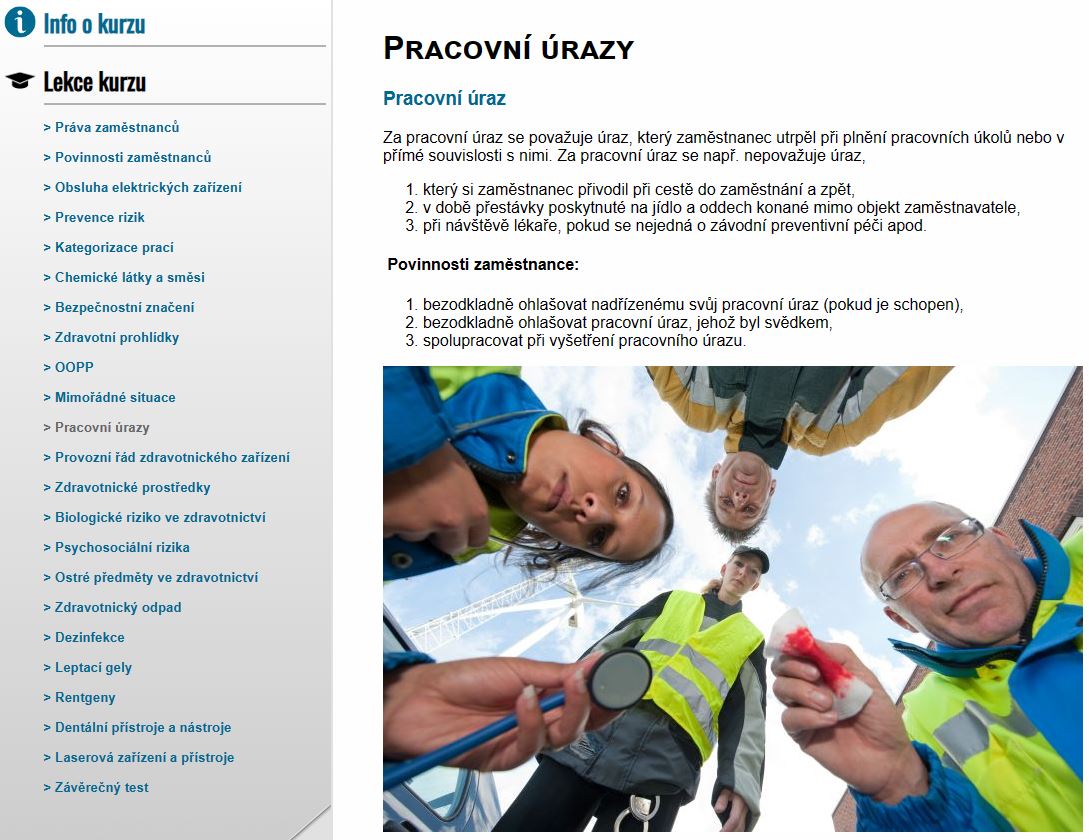 E-LEARNING Bezpečnost práce pro zdravotnictví -  zaměstnanci Zubní ordinace