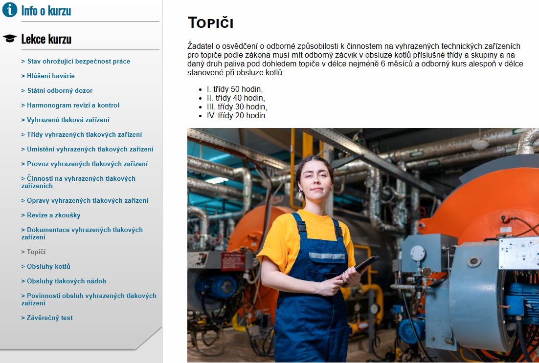 E-LEARNING Osoba odpovědná za provoz vyhrazených tlakových zařízení