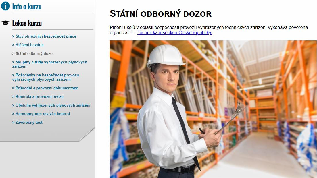 E-LEARNING Osoba odpovědná za provoz vyhrazených plynových zařízení