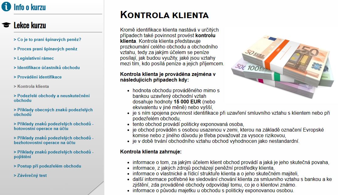 E-LEARNING PRANÍ ŠPINAVÝCH PENĚZ