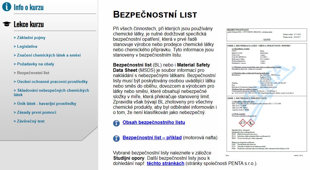 E-LEARNING NAKLÁDÁNÍ S NEBEZPEČNÝMI CHEMICKÝMI LÁTKAMI A SMĚSMI