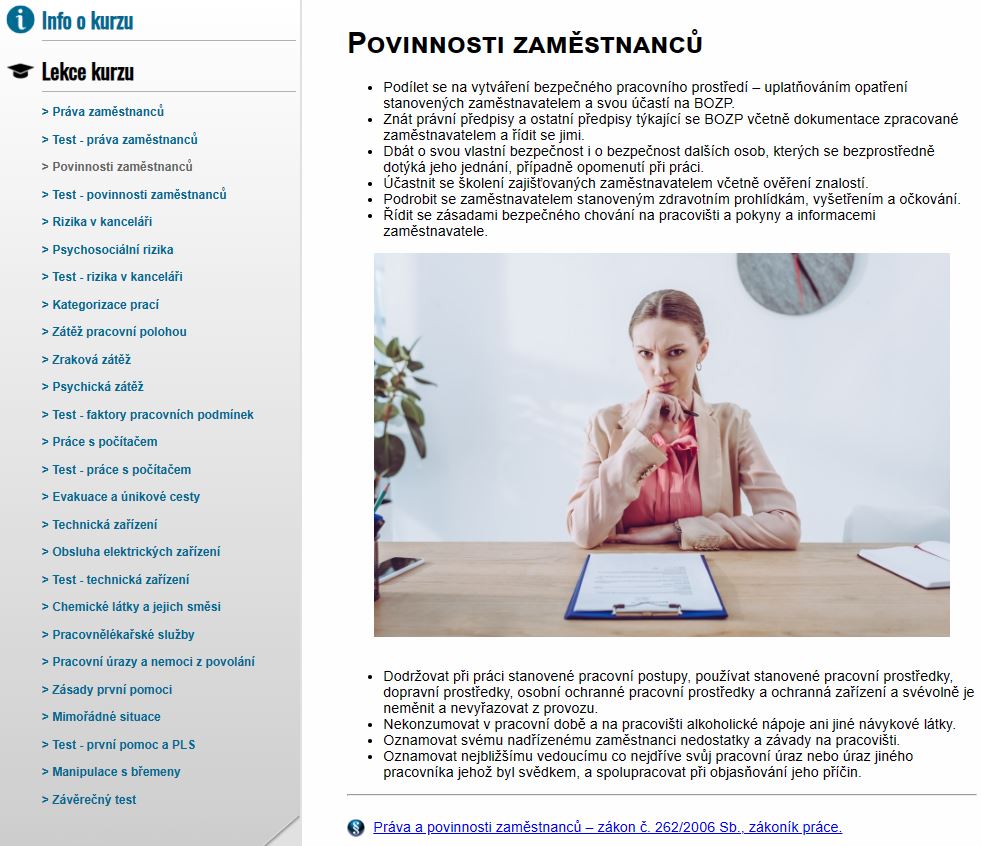 E-LEARNING BEZPEČNOST PRÁCE PRO ADMINISTRATIVNÍ ZAMĚSTNANCE