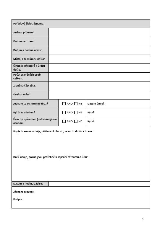 KNIHA ÚRAZŮ DĚTÍ, ŽÁKŮ A STUDENTŮ 70 str. A4